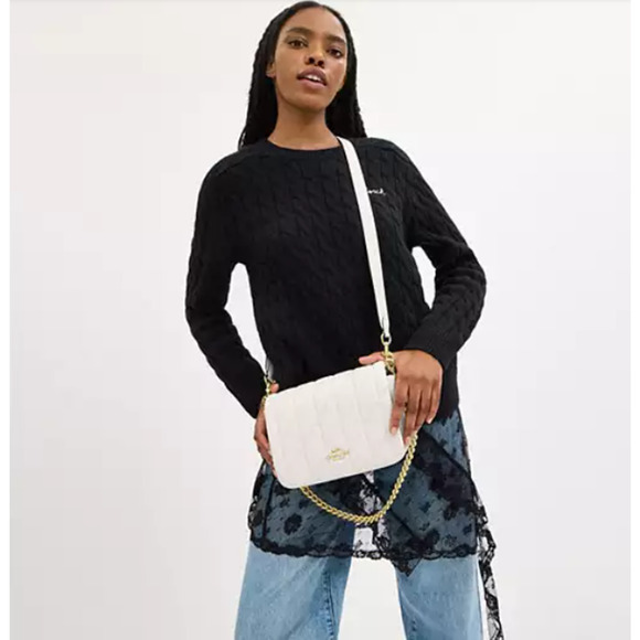 Coach Quinn Bag With Quilting Shoulder/Crossbody Bag In Leather/Gold/Chalk CY663 - Picture 9 of 12